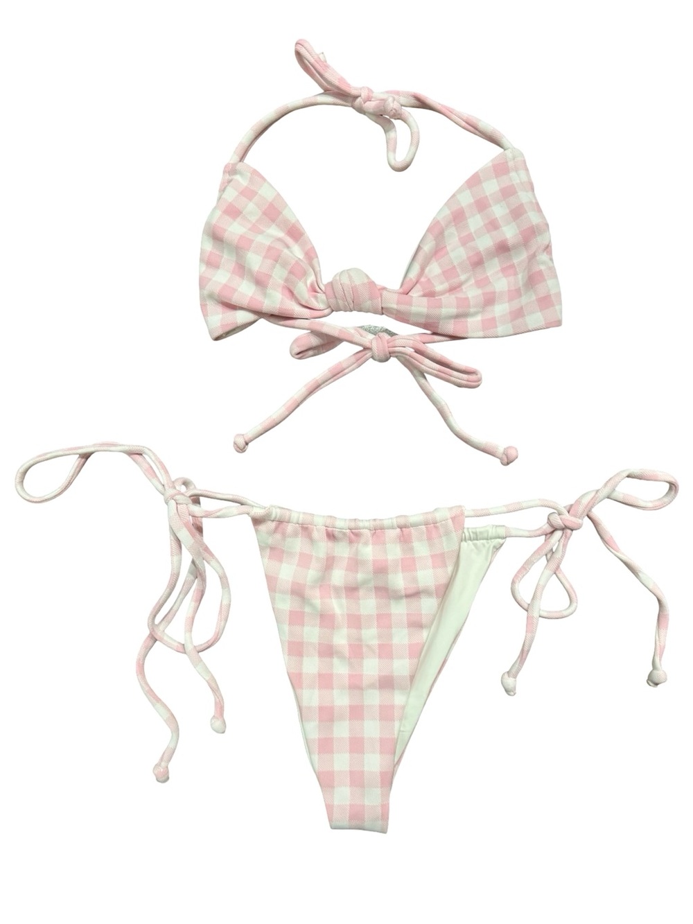 Frankies Bikinis Pink Gingham Bikini Set
